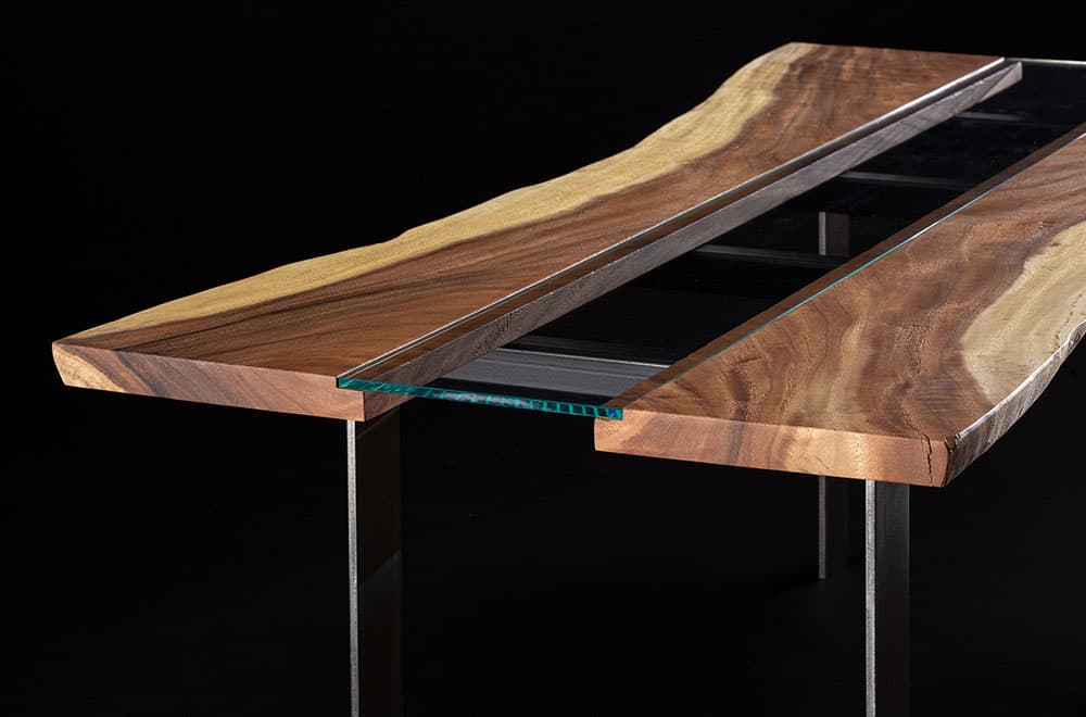 Amberwood and glass table