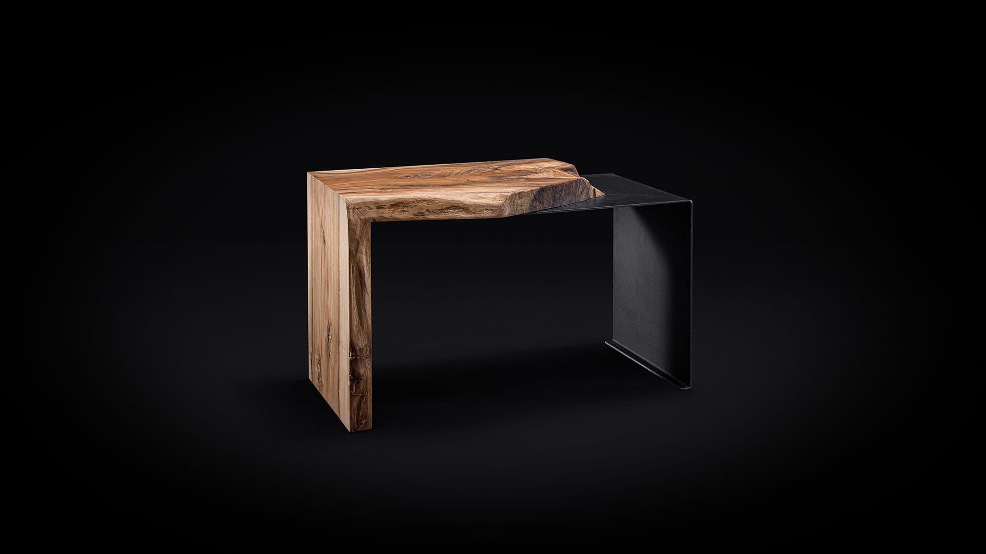 Side table in walnut and iron